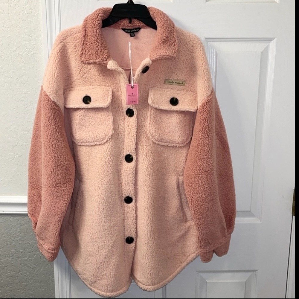 Simply Southern Teddy Sherpa Shacket NWT XXL Pink Cozy Jacket - Picture 2 of 11